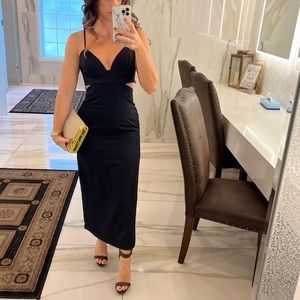 bardot cut out midi dress black